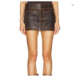 NEW GRLFRND Vintage Style Black Leather Mini Skirt w/Front Pockets NWT - Size L